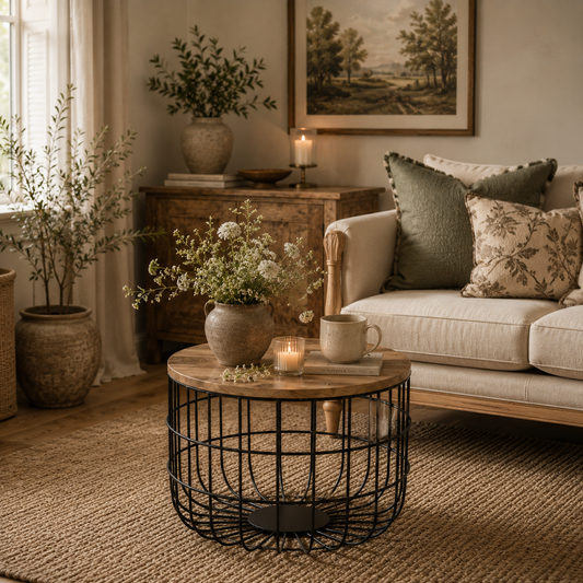 Sundara Wire Basket Coffee Table – Solid Mango Wood
