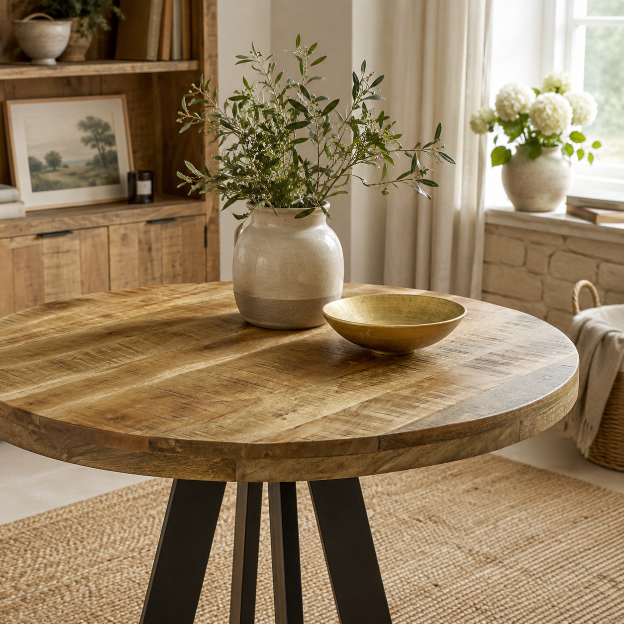 Sundara Round Dining Table 4 Seater – Solid Mango Wood