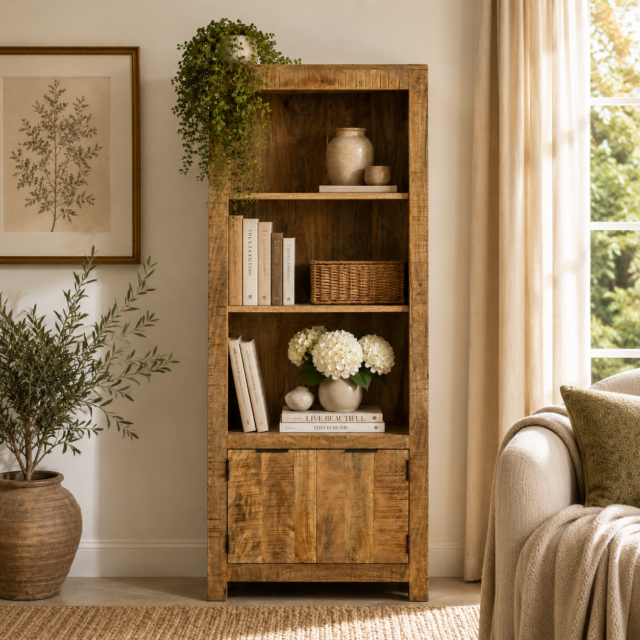 Sundara Bookcase with Doors – Solid Mango Wood