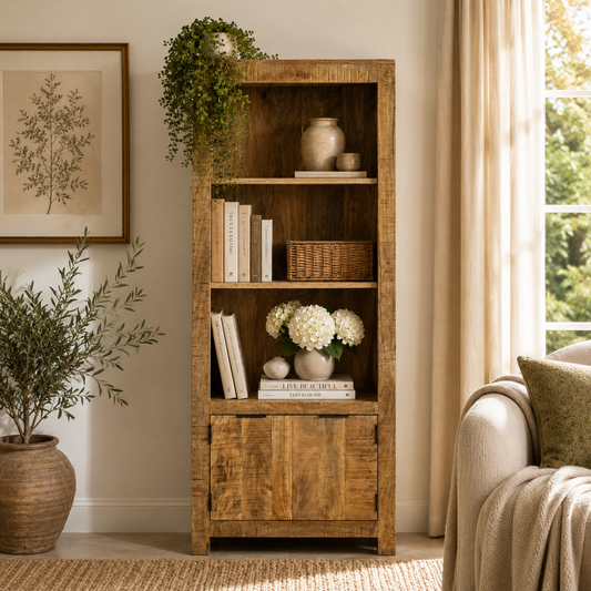 Sundara Bookcase with Doors – Solid Mango Wood