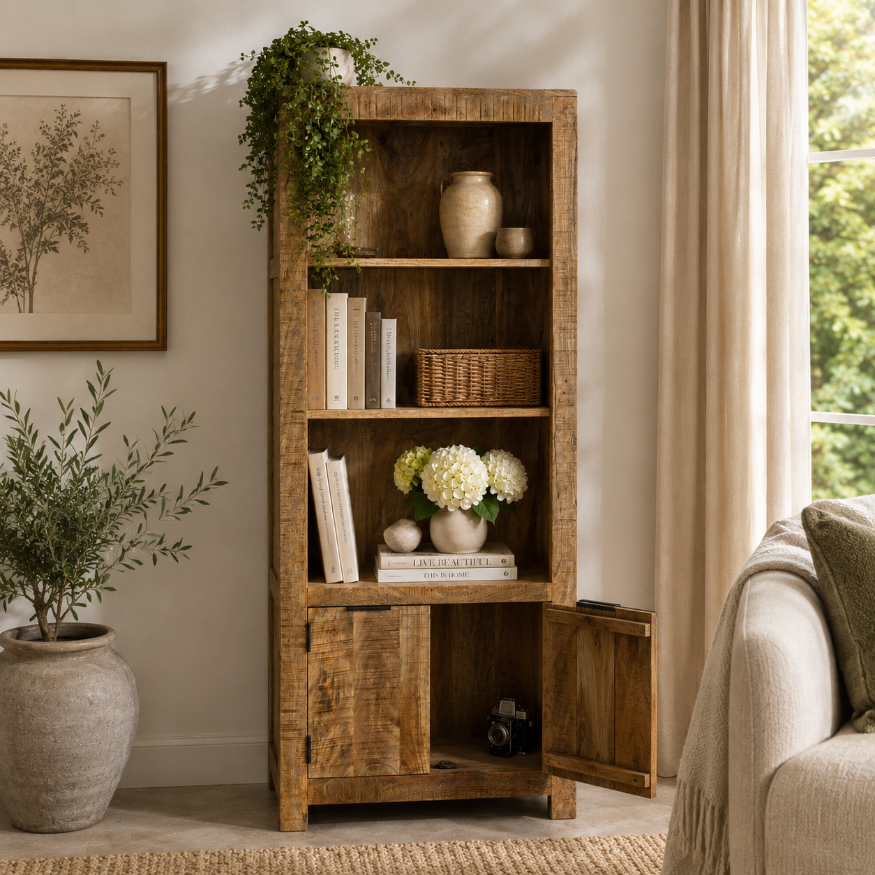 Sundara Bookcase with Doors – Solid Mango Wood