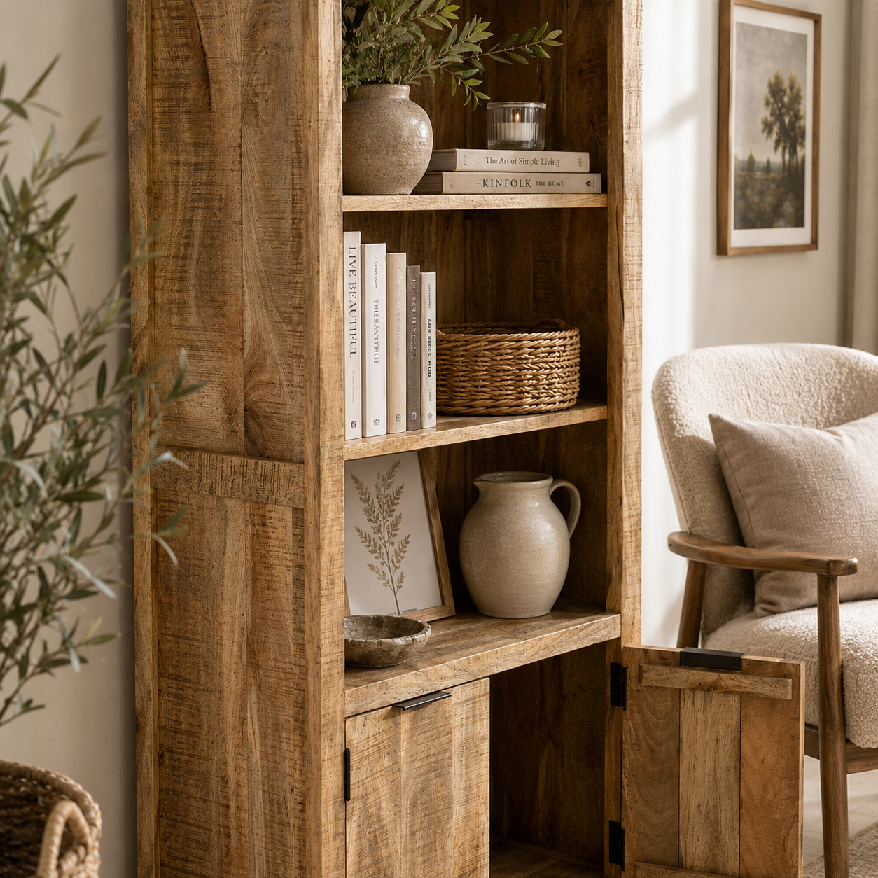 Sundara Bookcase with Doors – Solid Mango Wood