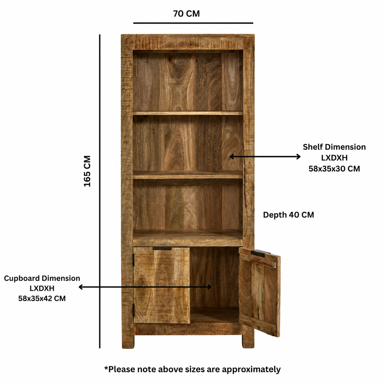 Sundara Bookcase with Doors – Solid Mango Wood