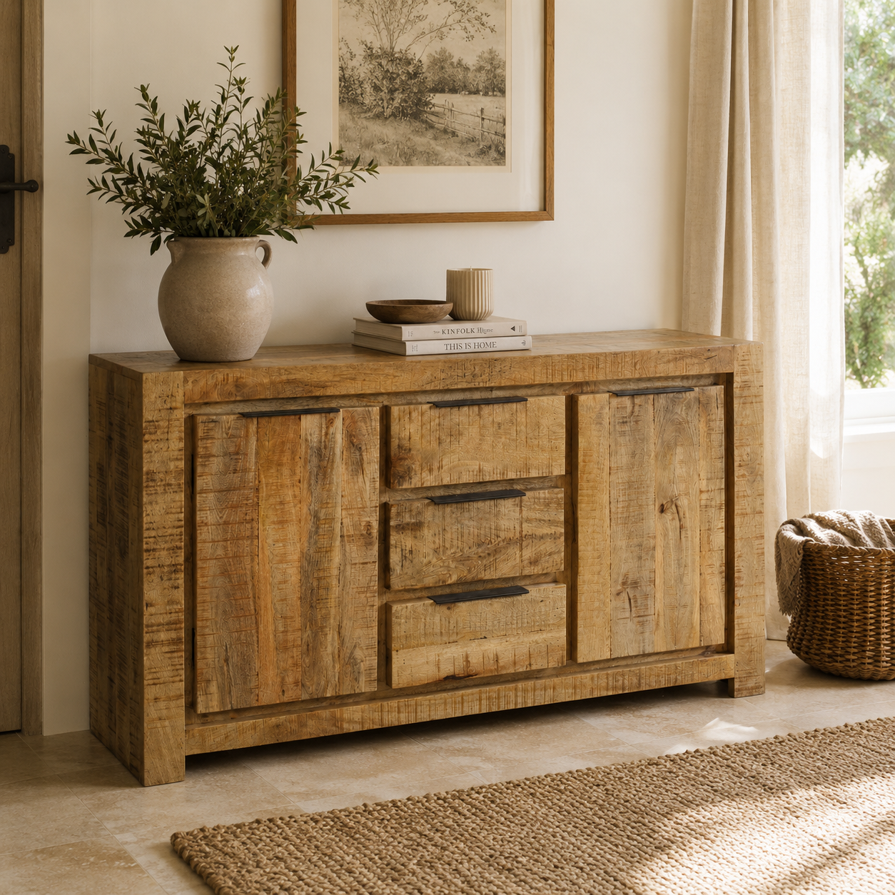 Sundara Large Sideboard – Solid Mango Wood