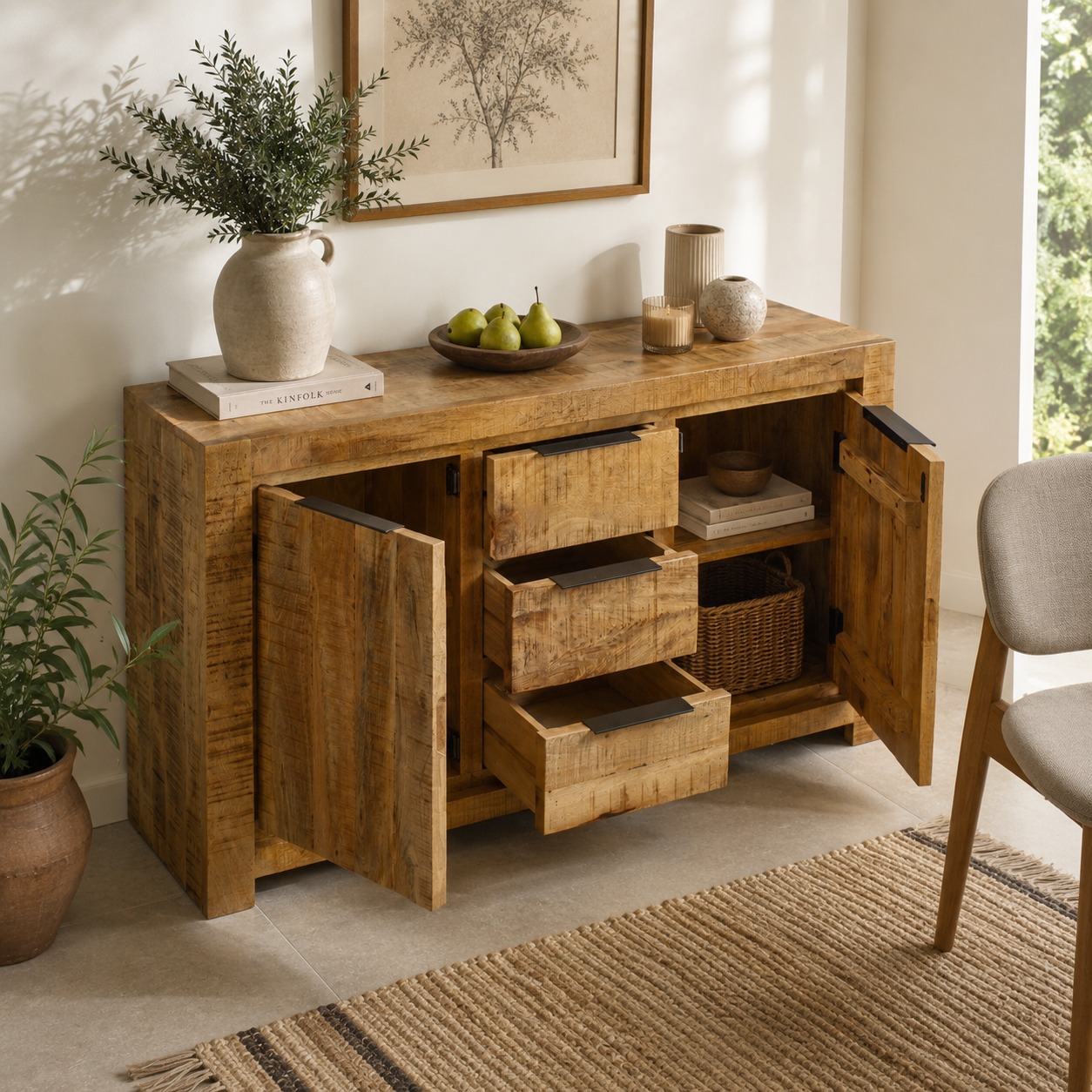 Sundara Large Sideboard – Solid Mango Wood
