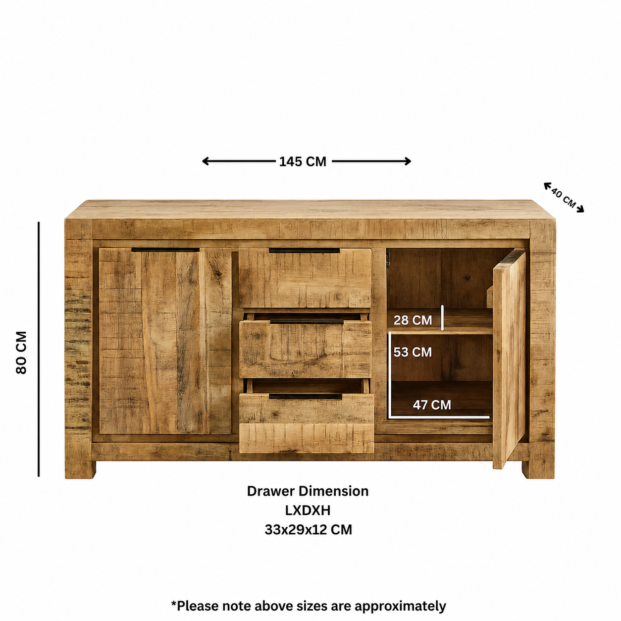 Sundara Large Sideboard – Solid Mango Wood