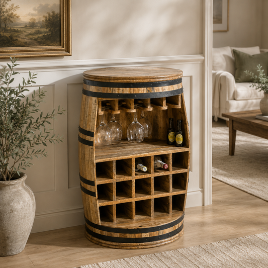 Sundara Barrel Drinks Cabinet – Solid Mango Wood