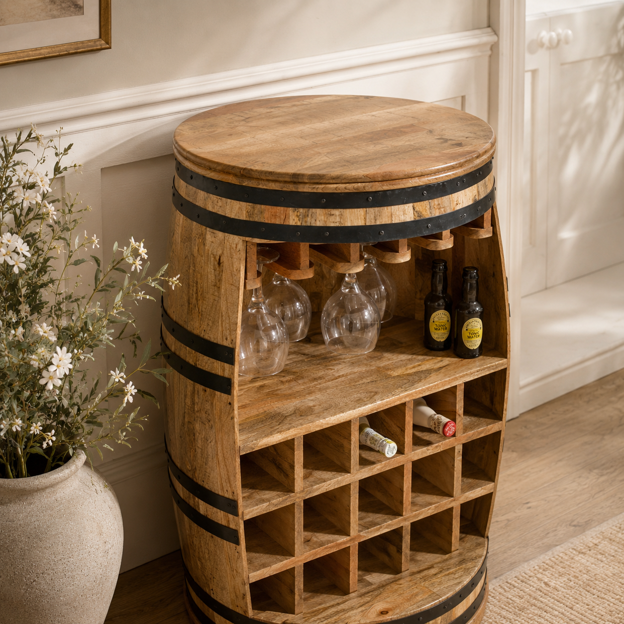 Sundara Barrel Drinks Cabinet – Solid Mango Wood