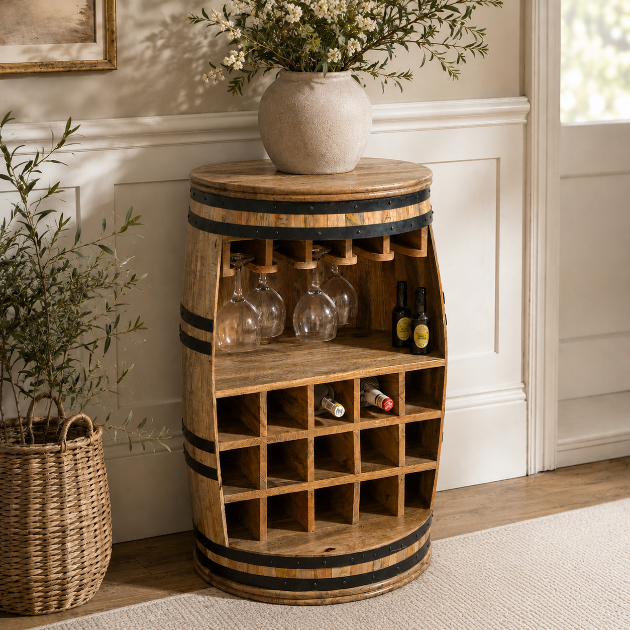 Sundara Barrel Drinks Cabinet – Solid Mango Wood
