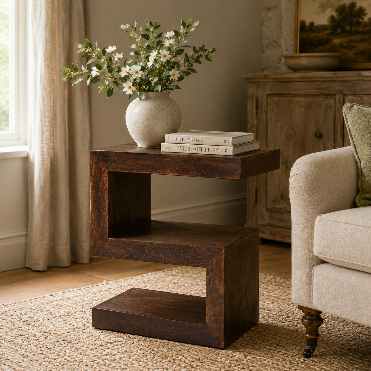 Amrai S-Shaped Display Unit – Dark Mango Wood