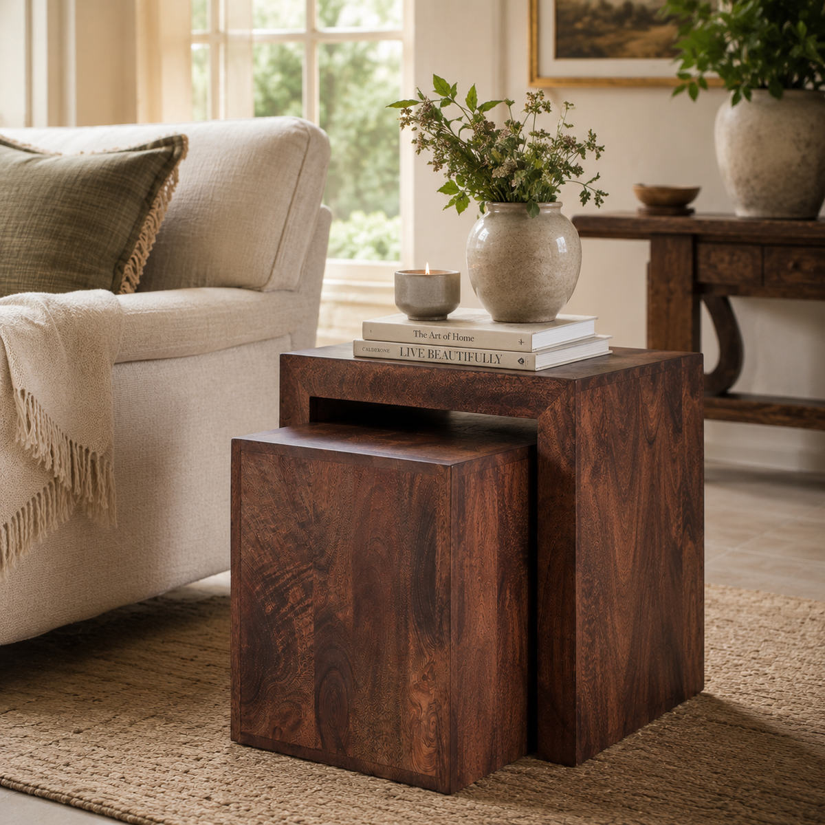 Amrai Cubed Nest of 2 Tables – Dark Mango Wood