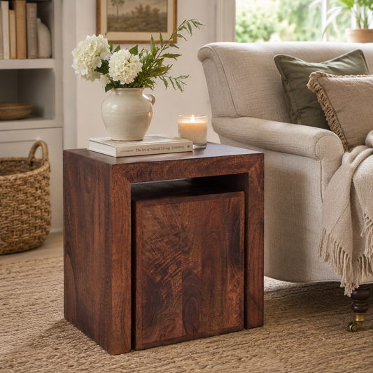 Amrai Cubed Nest of 2 Tables – Dark Mango Wood