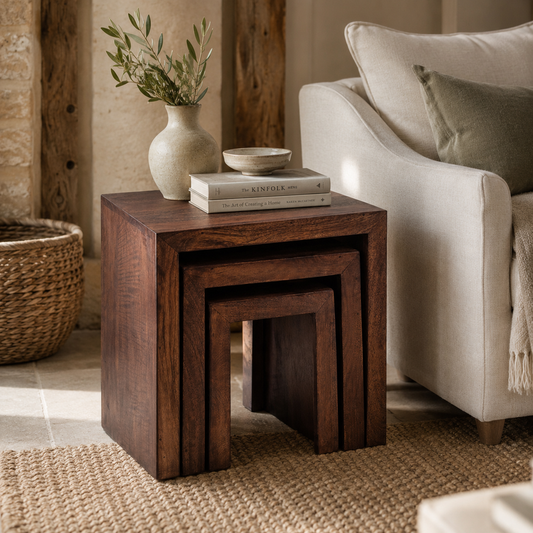 Amrai Nest of 3 Tables – Dark Mango Wood