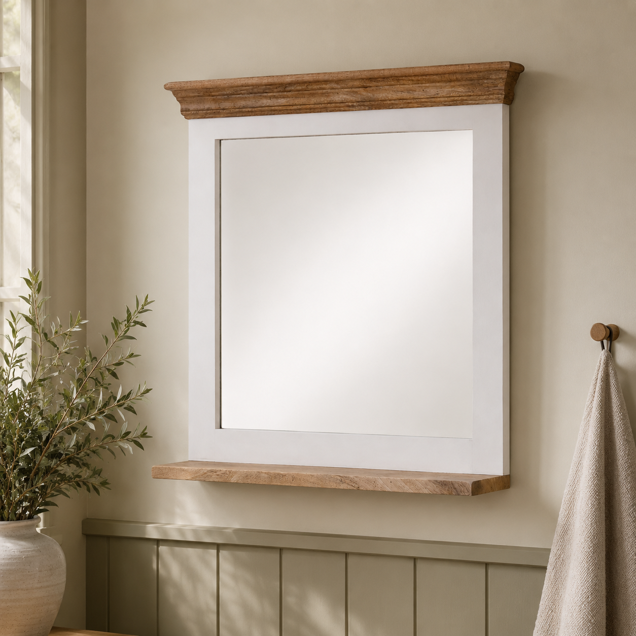 Aangan Mirror Frame with Shelf – Solid Mango Wood