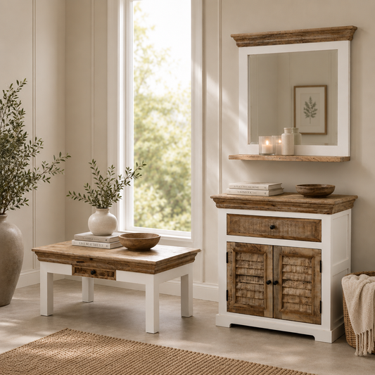 Aangan Mirror Frame with Shelf – Solid Mango Wood