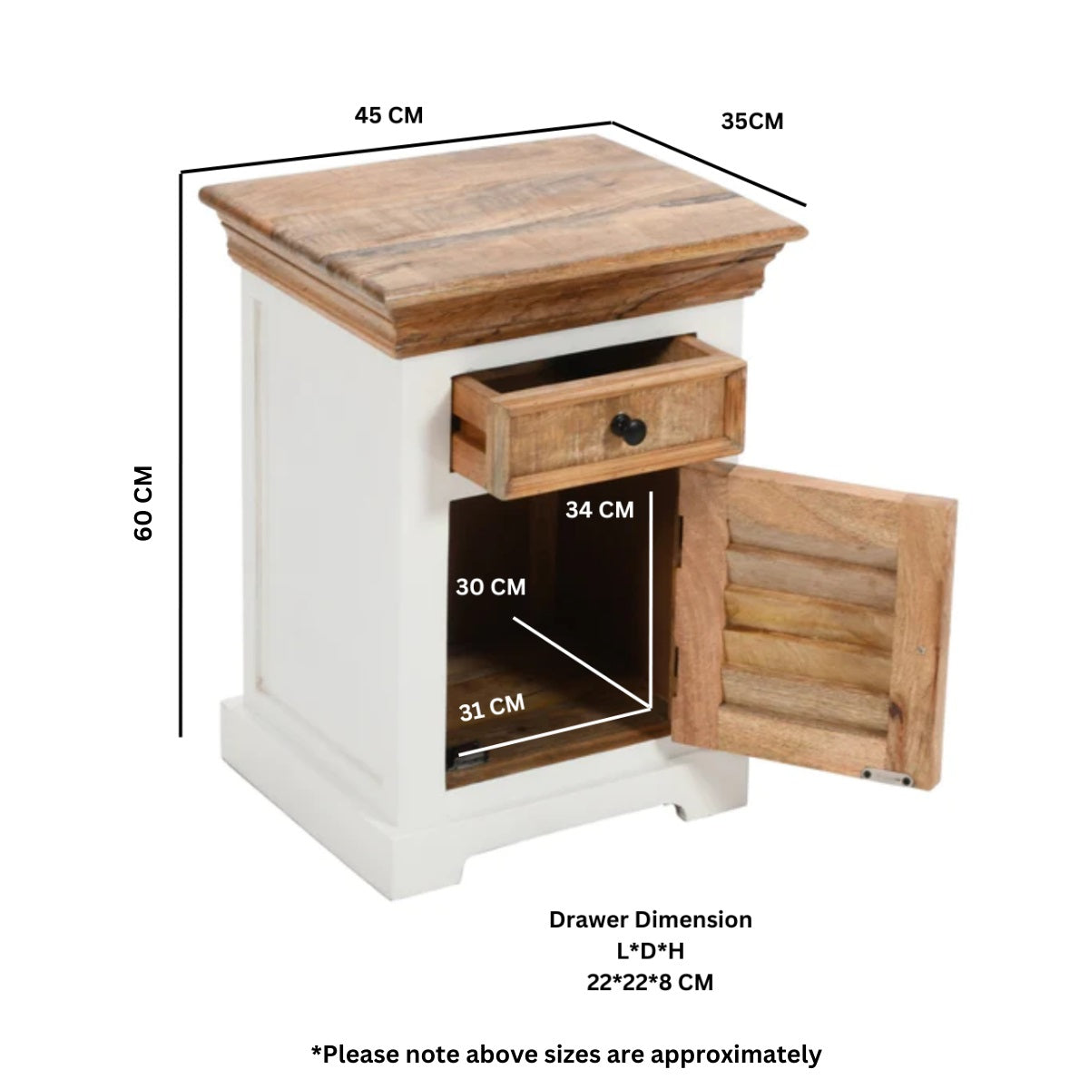 Aangan Bedside Cabinet – Solid Mango Wood