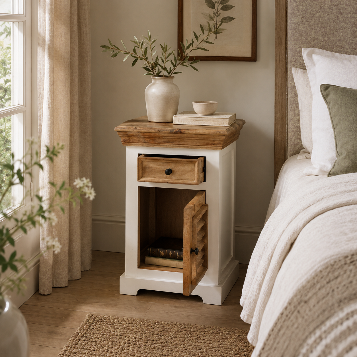 Aangan Bedside Cabinet – Solid Mango Wood