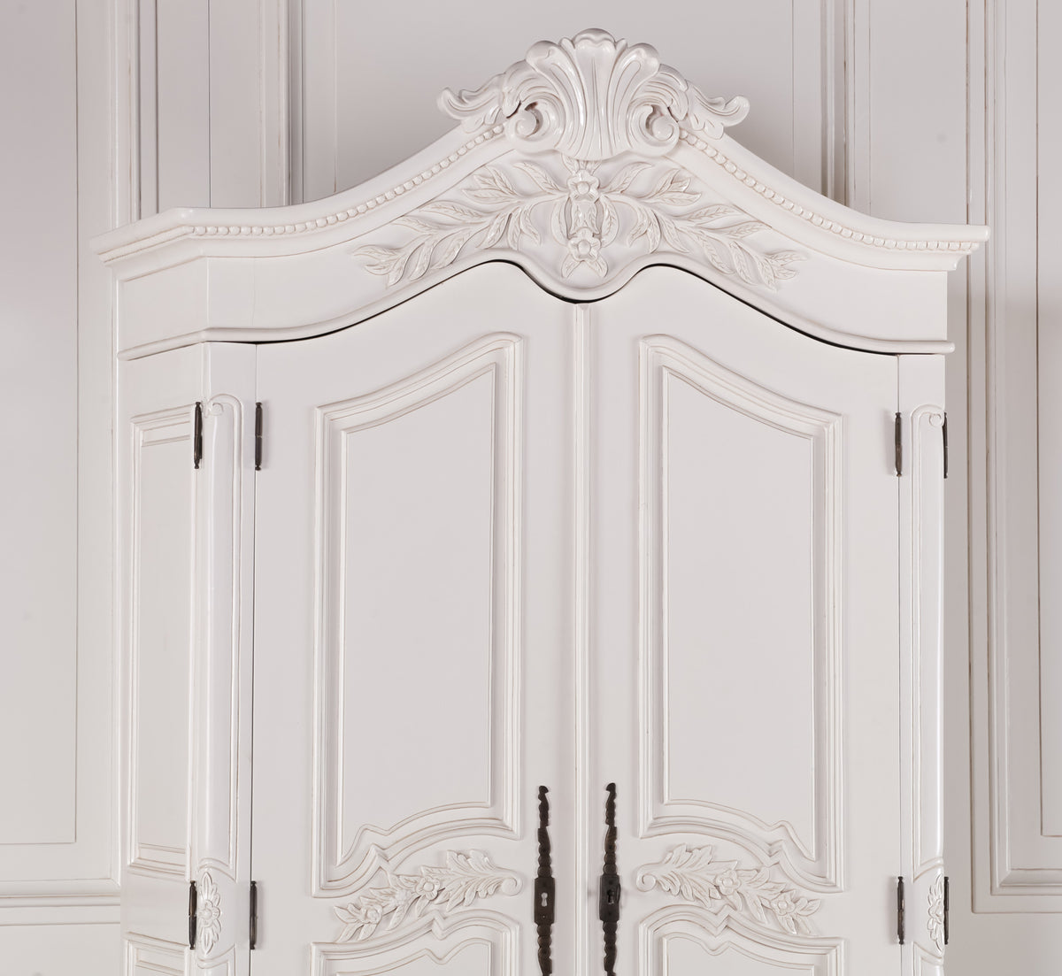 Versailles Carved French Double Armoire – White Mahogany