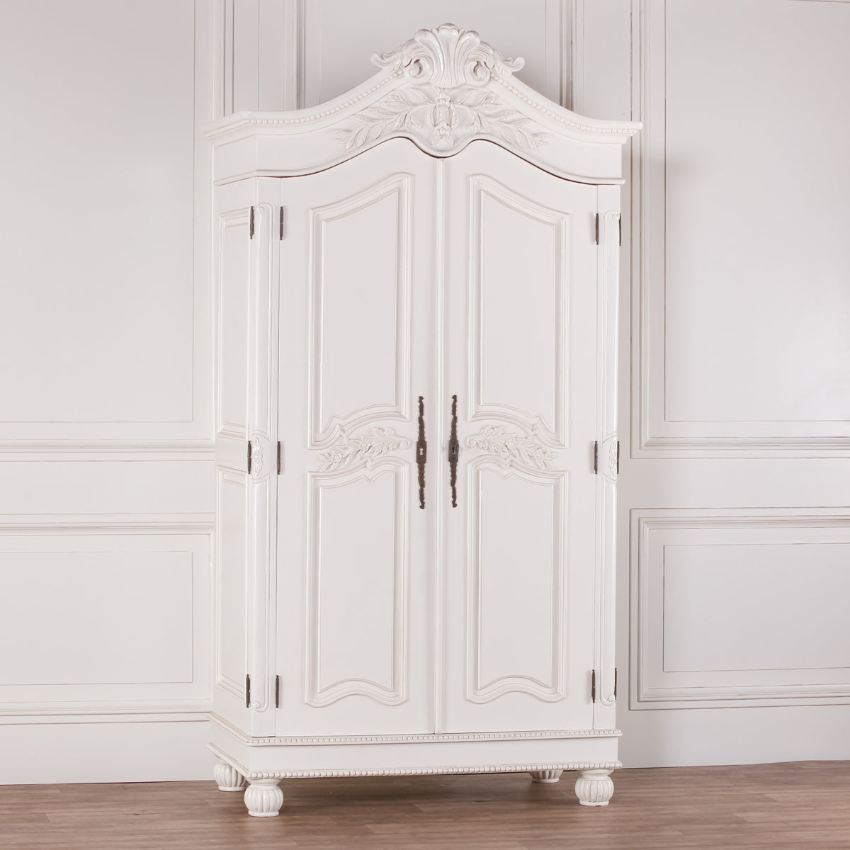 Versailles Carved French Double Armoire – White Mahogany
