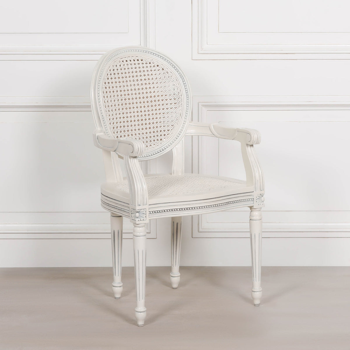 Aubrey French Rattan Armchair – Pale Ivory