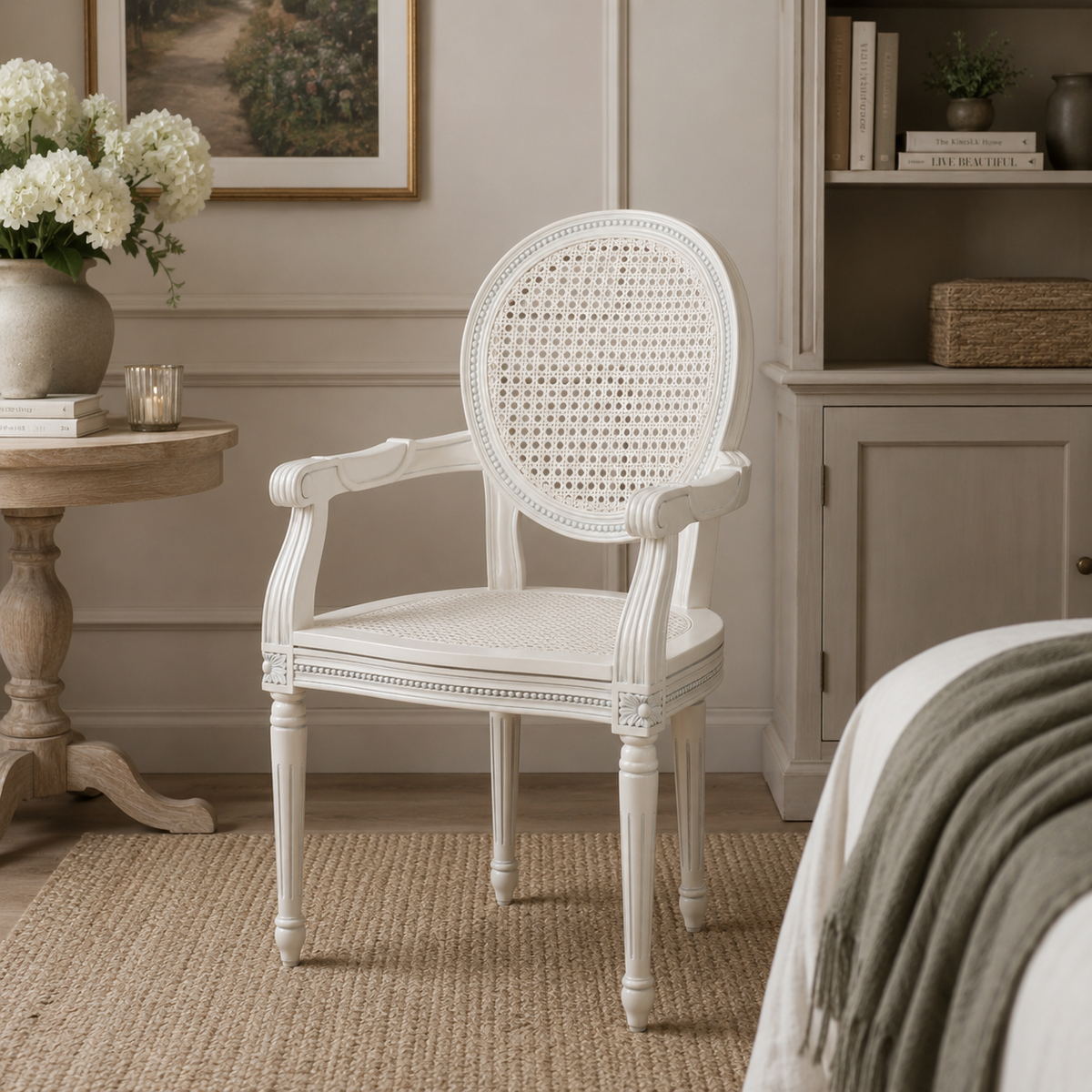 Aubrey French Rattan Armchair – Pale Ivory
