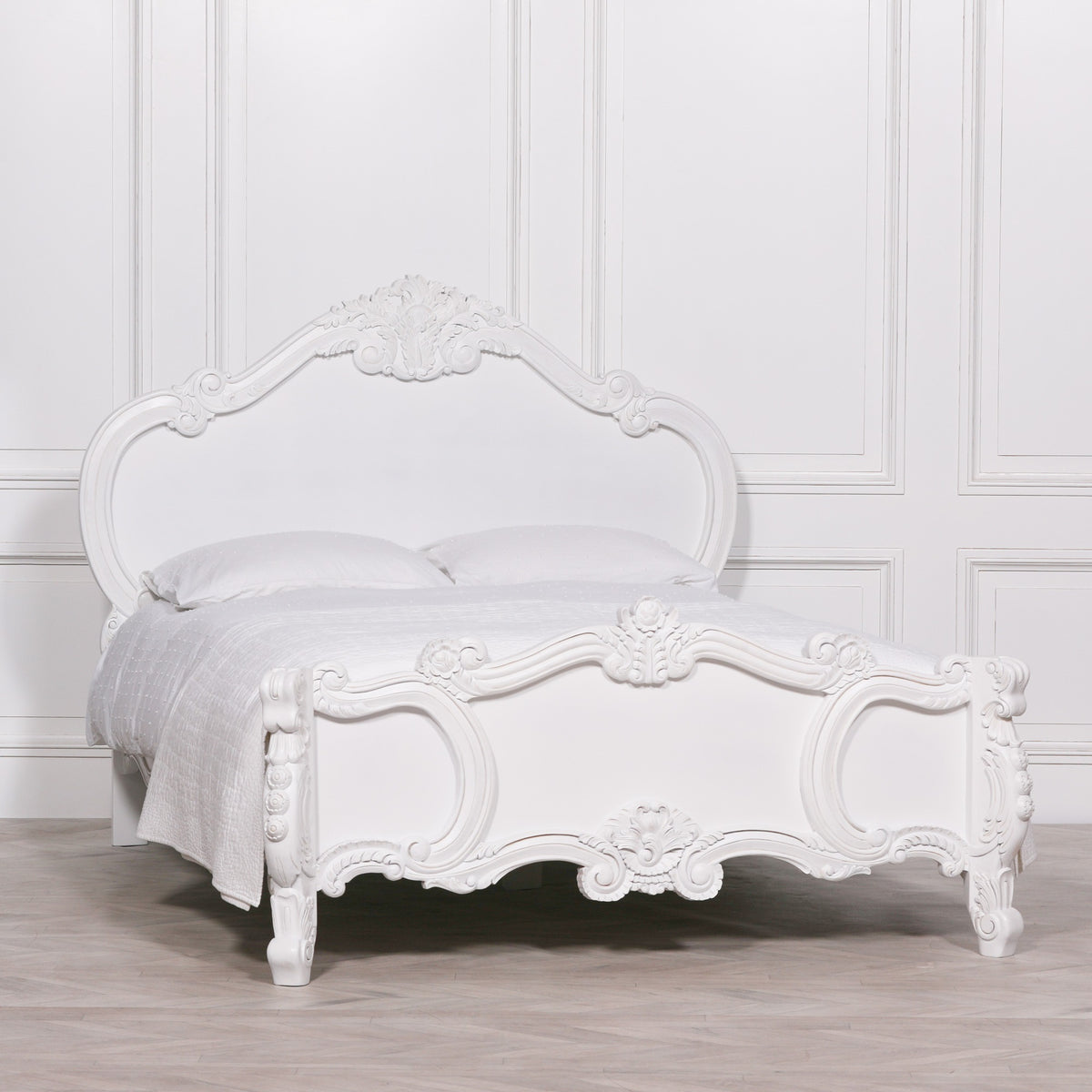 Amélie Carved Double Bed – White Mahogany