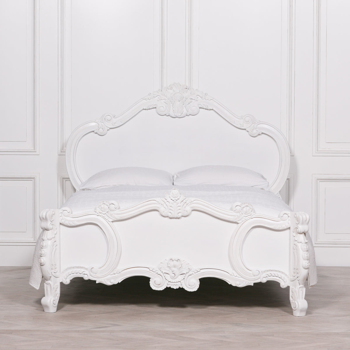 Amélie Carved Double Bed – White Mahogany