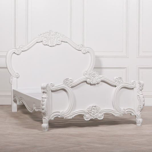 Amélie Carved Double Bed – White Mahogany