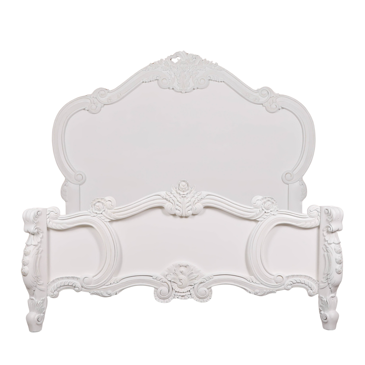 Amélie Carved Rose King Size Bed – White Mahogany
