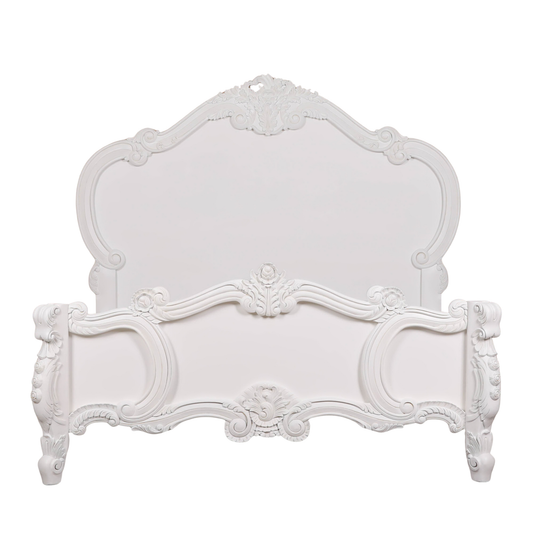 Amélie Carved Rose King Size Bed – White Mahogany
