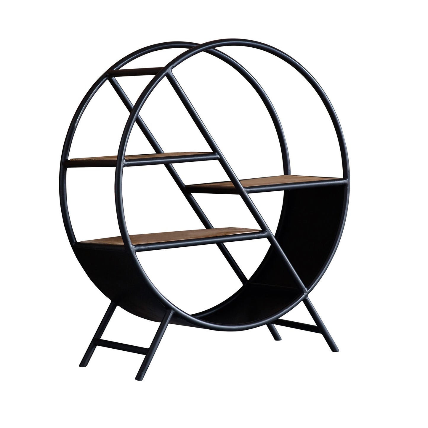 Millstone Round Open Bookcase – Reclaimed Wood & Metal