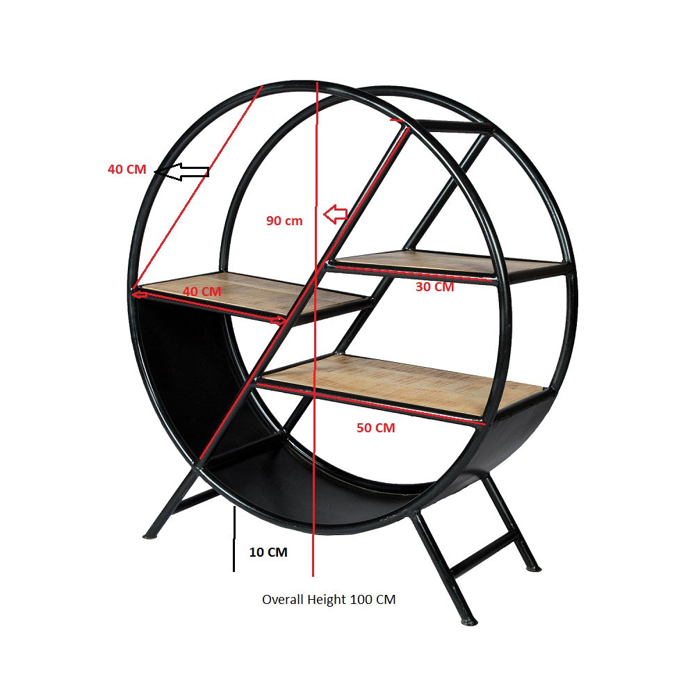 Millstone Round Open Bookcase – Reclaimed Wood & Metal