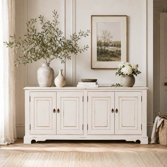 Chantilly Ornate Sideboard – Distressed White Mahogany