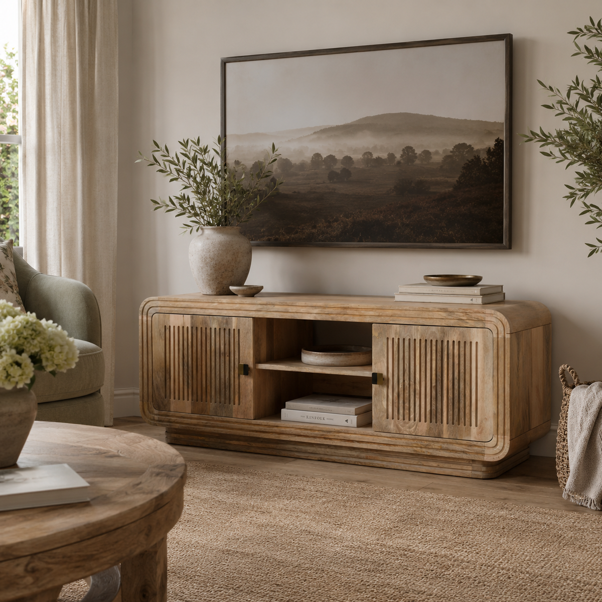 Witton 2 Door TV Cabinet – Carved Mango Wood