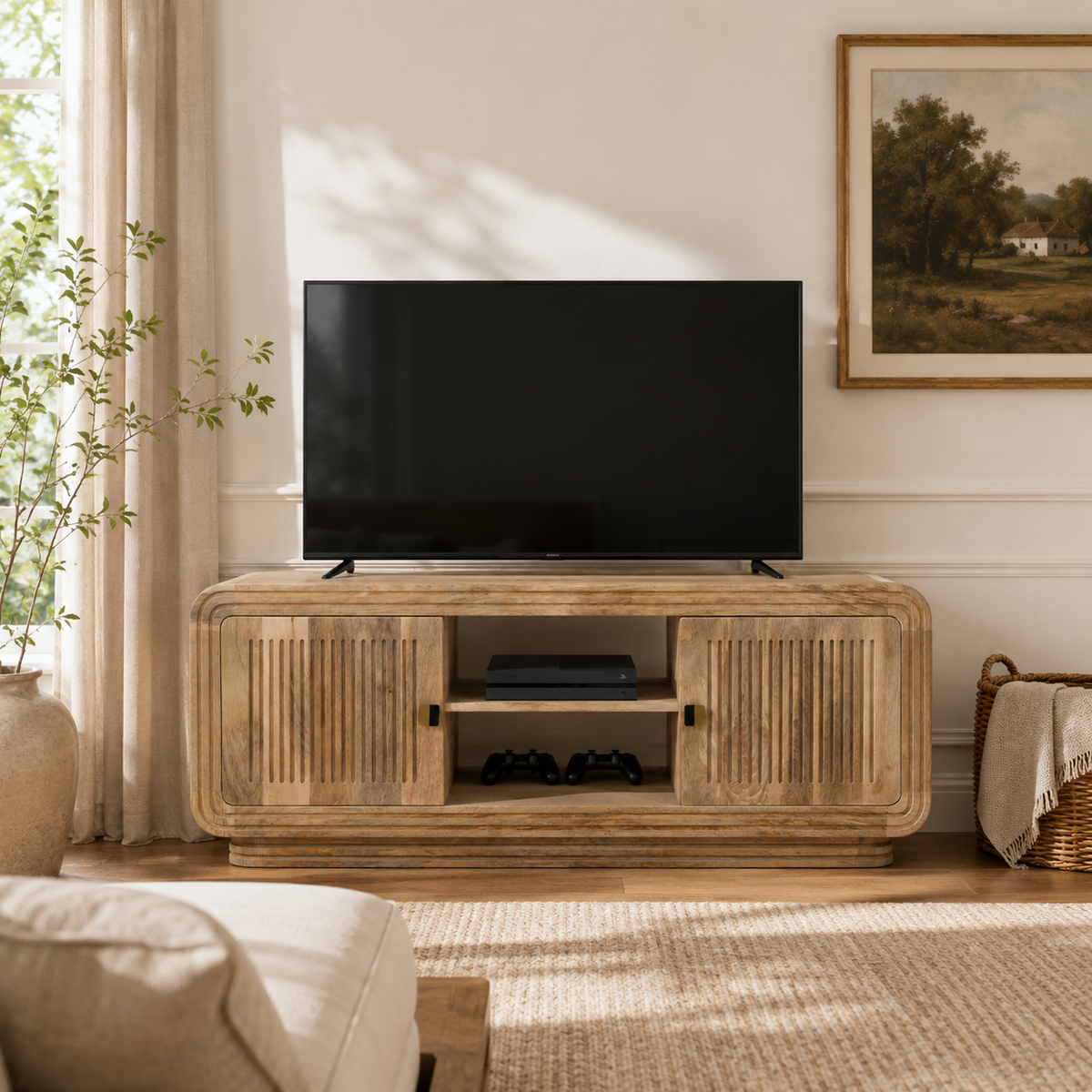 Witton 2 Door TV Cabinet – Carved Mango Wood