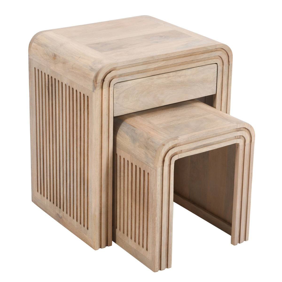 Witton Nest of 2 Tables with Drawer – Carved Mango Wood