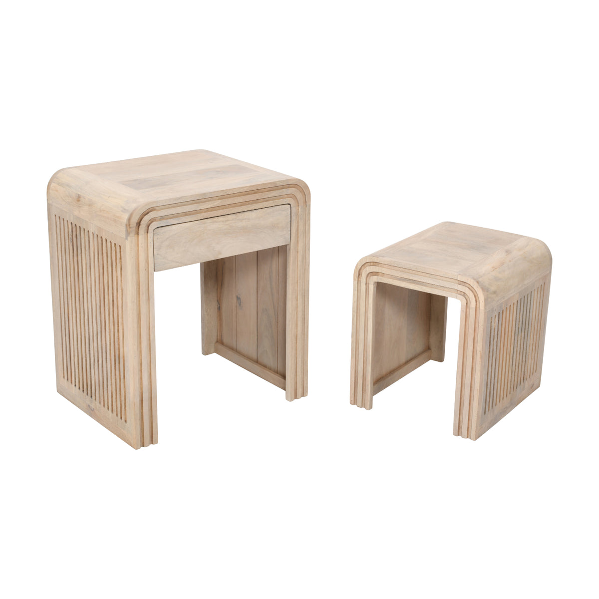 Witton Nest of 2 Tables with Drawer – Carved Mango Wood