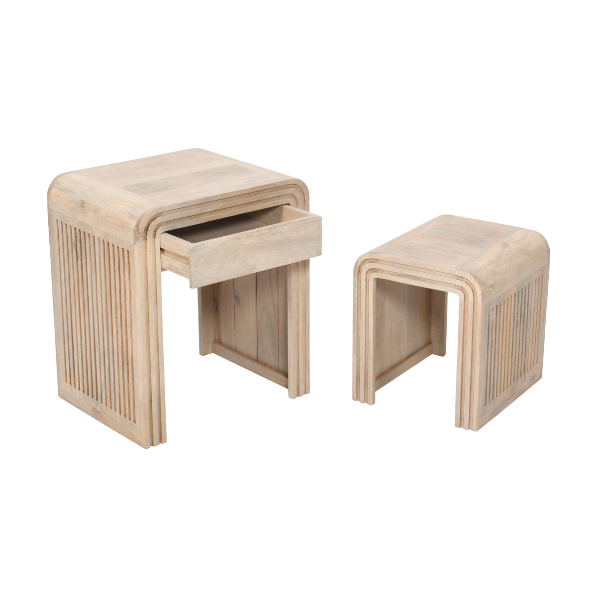 Witton Nest of 2 Tables with Drawer – Carved Mango Wood