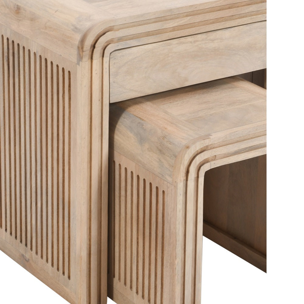Witton Nest of 2 Tables with Drawer – Carved Mango Wood