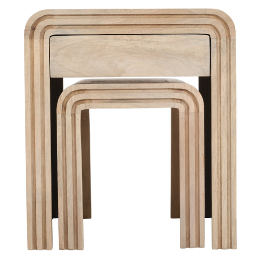Witton Nest of 2 Tables with Drawer – Carved Mango Wood
