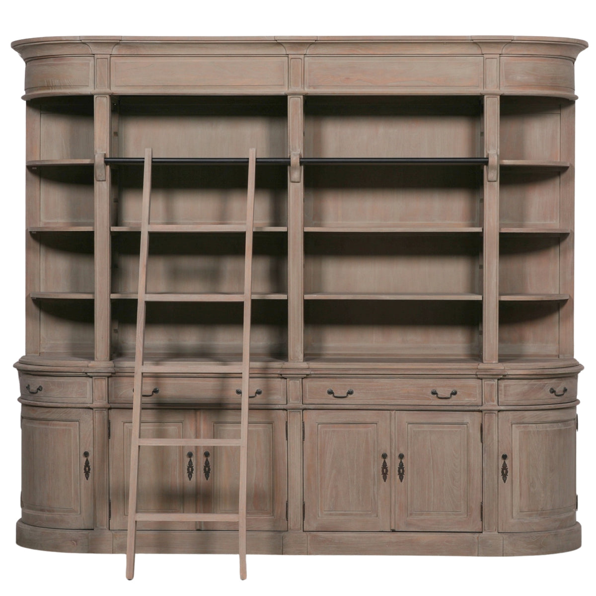 Westbrook Curved Library Bookcase with Ladder – Rustic White Cedar