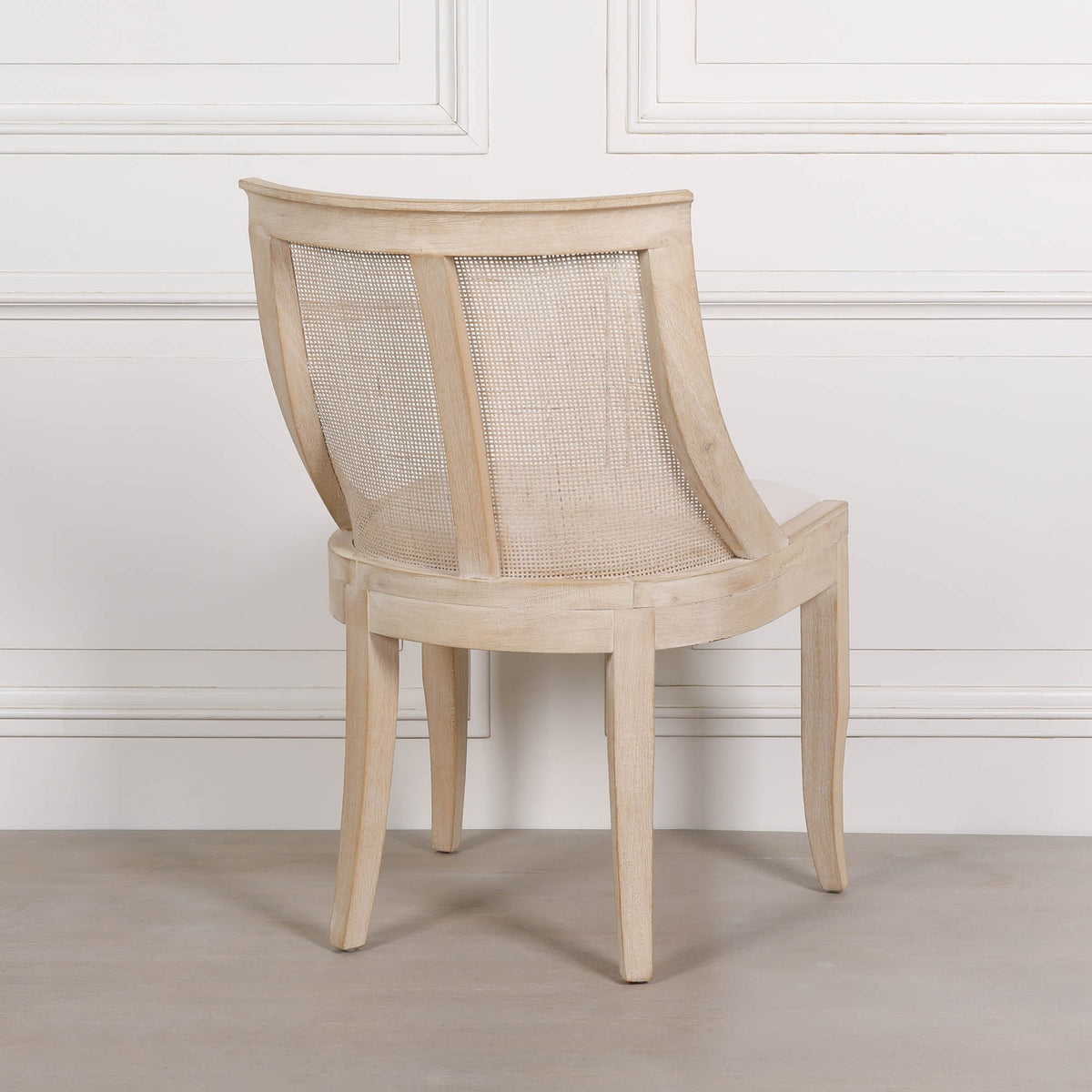 Elodie Rattan Upholstered Dining Chair – Light Wood & Linen