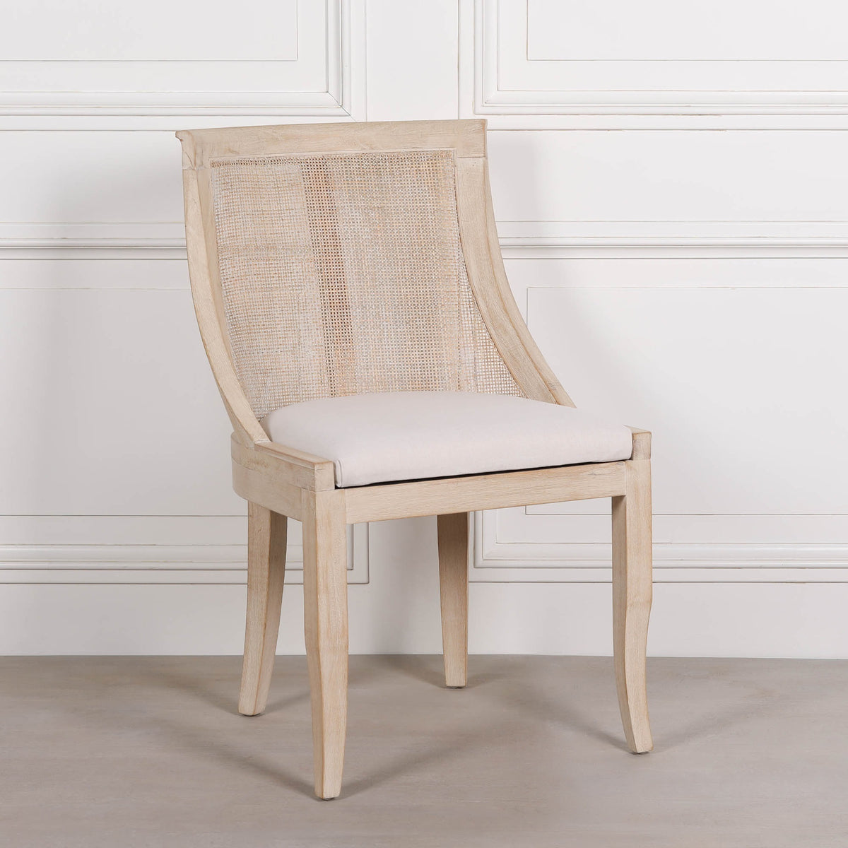Elodie Rattan Upholstered Dining Chair – Light Wood & Linen