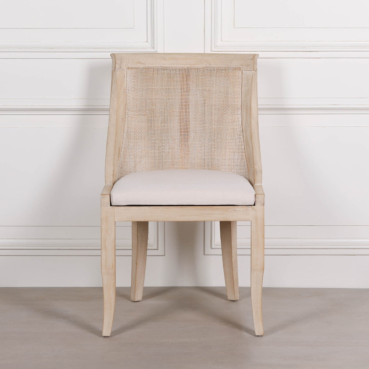 Elodie Rattan Upholstered Dining Chair – Light Wood & Linen
