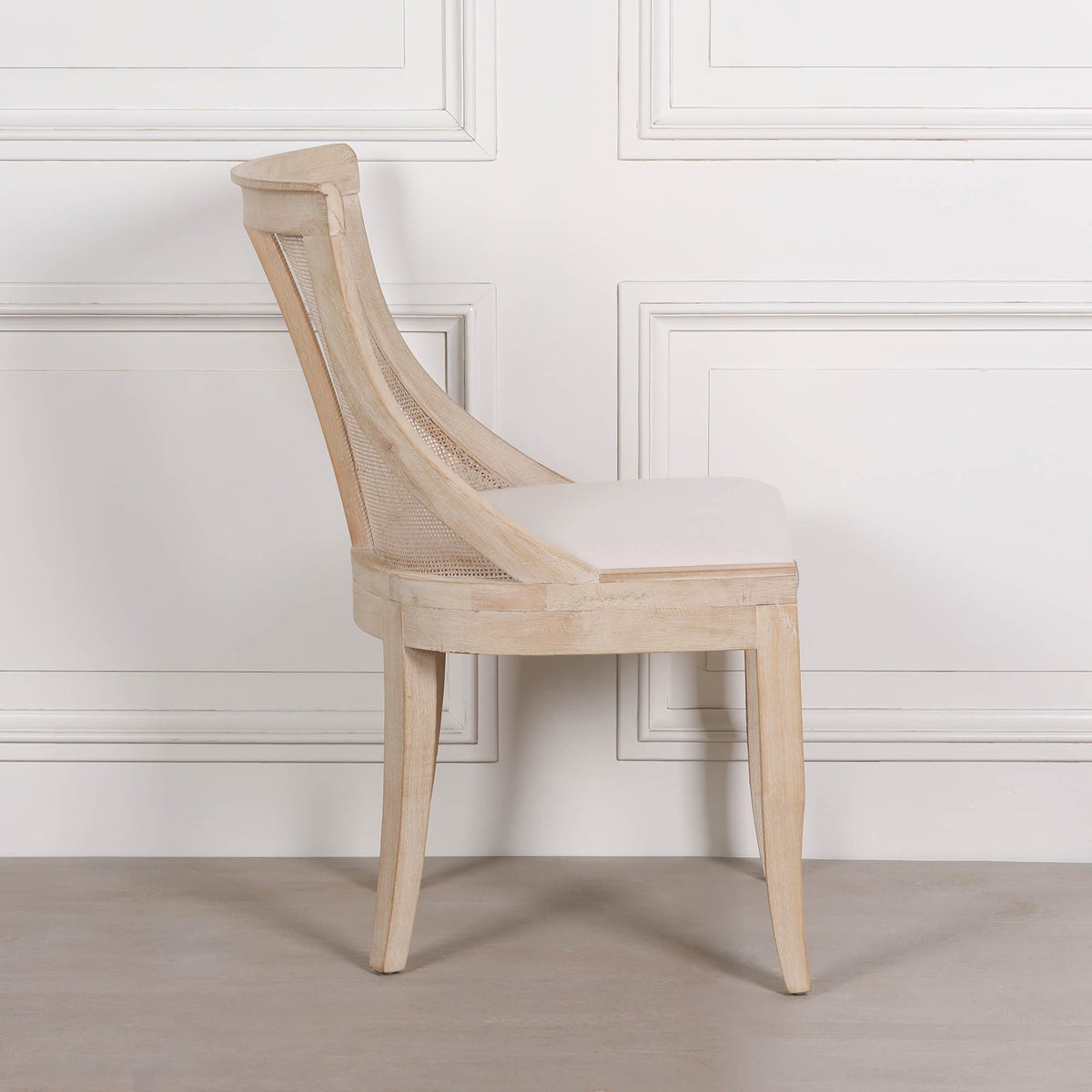Elodie Rattan Upholstered Dining Chair – Light Wood & Linen