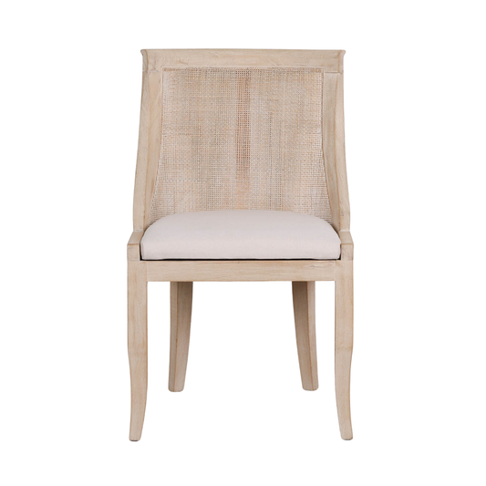 Elodie Rattan Upholstered Dining Chair – Light Wood & Linen
