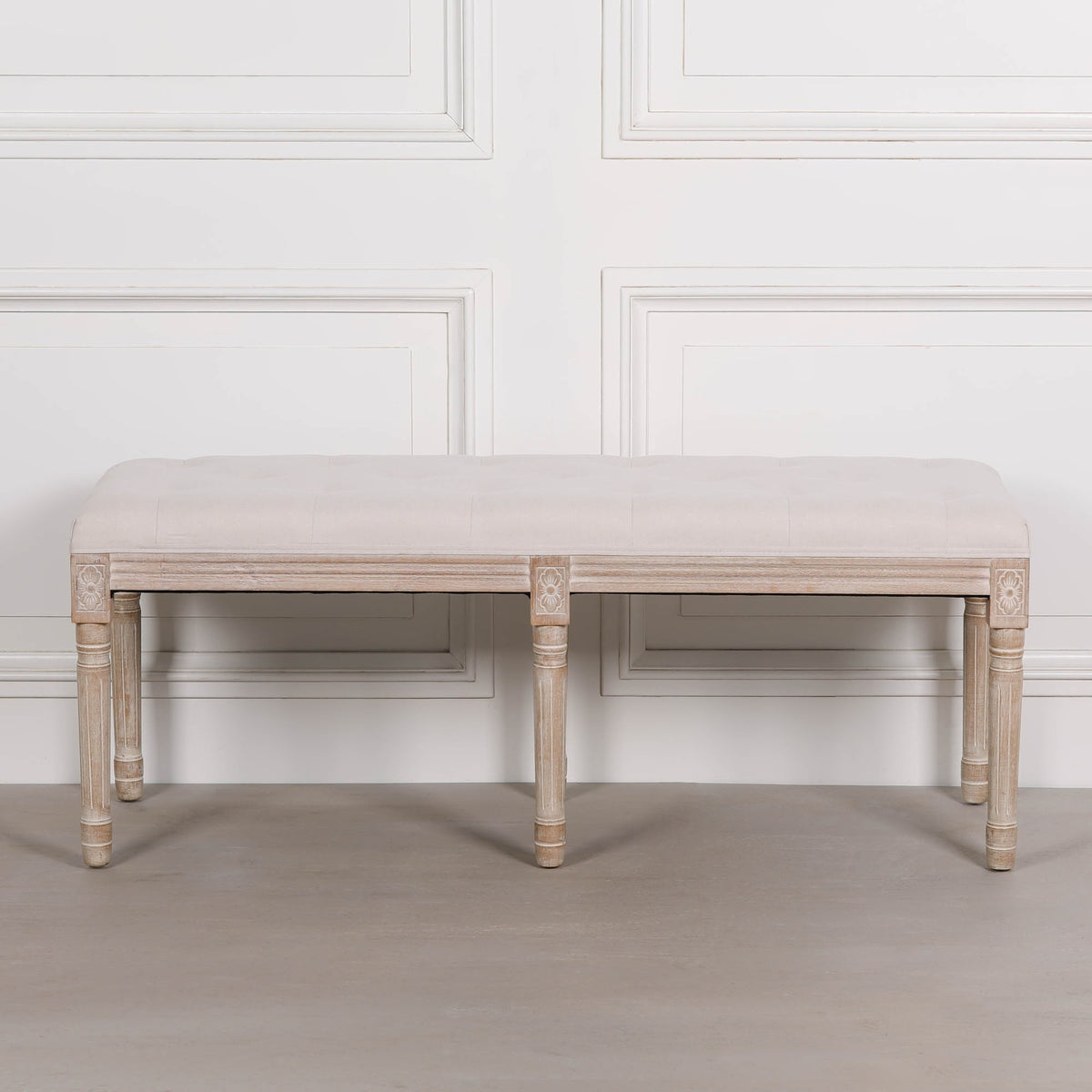 Louis Light Wood Upholstered Bench – Linen