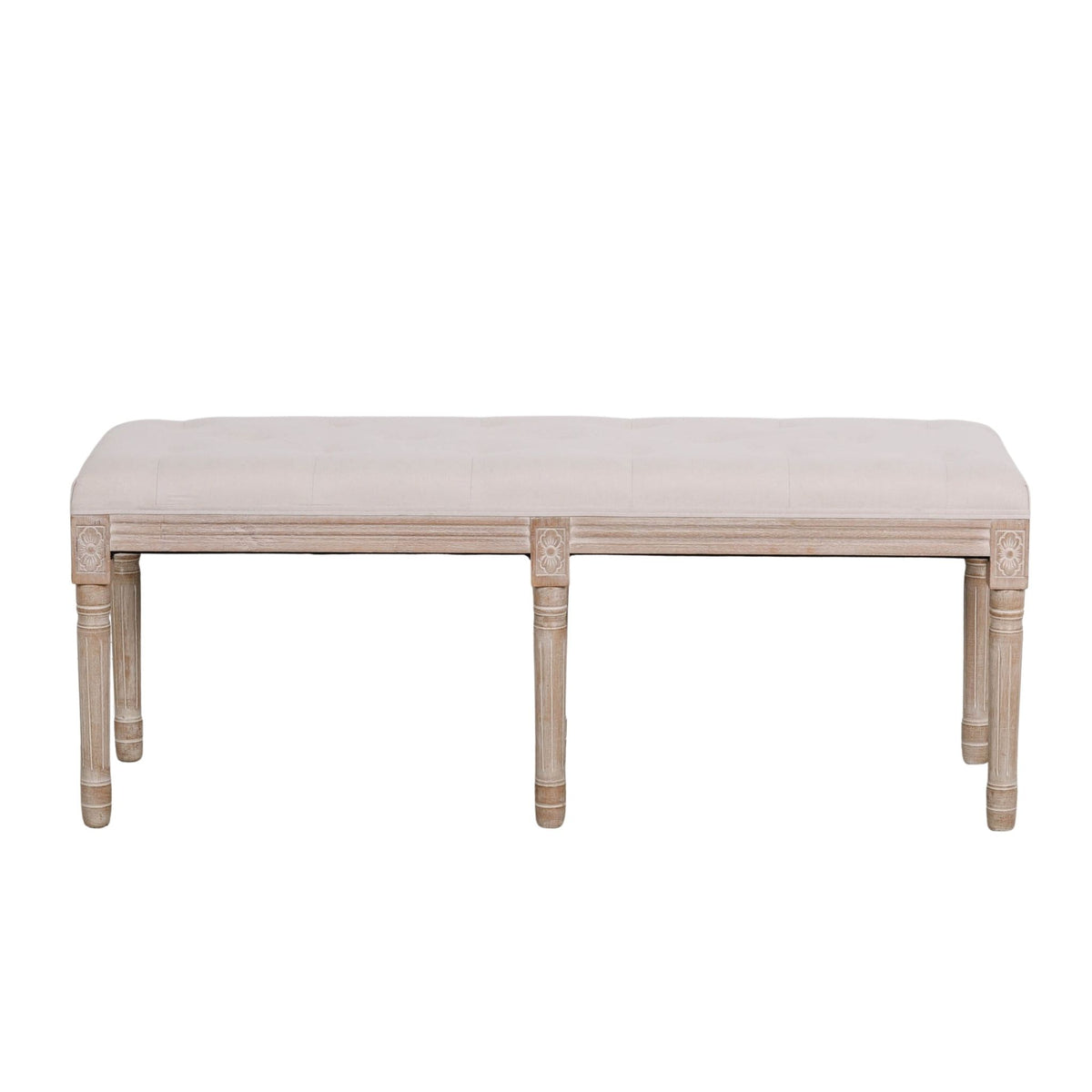 Louis Light Wood Upholstered Bench – Linen