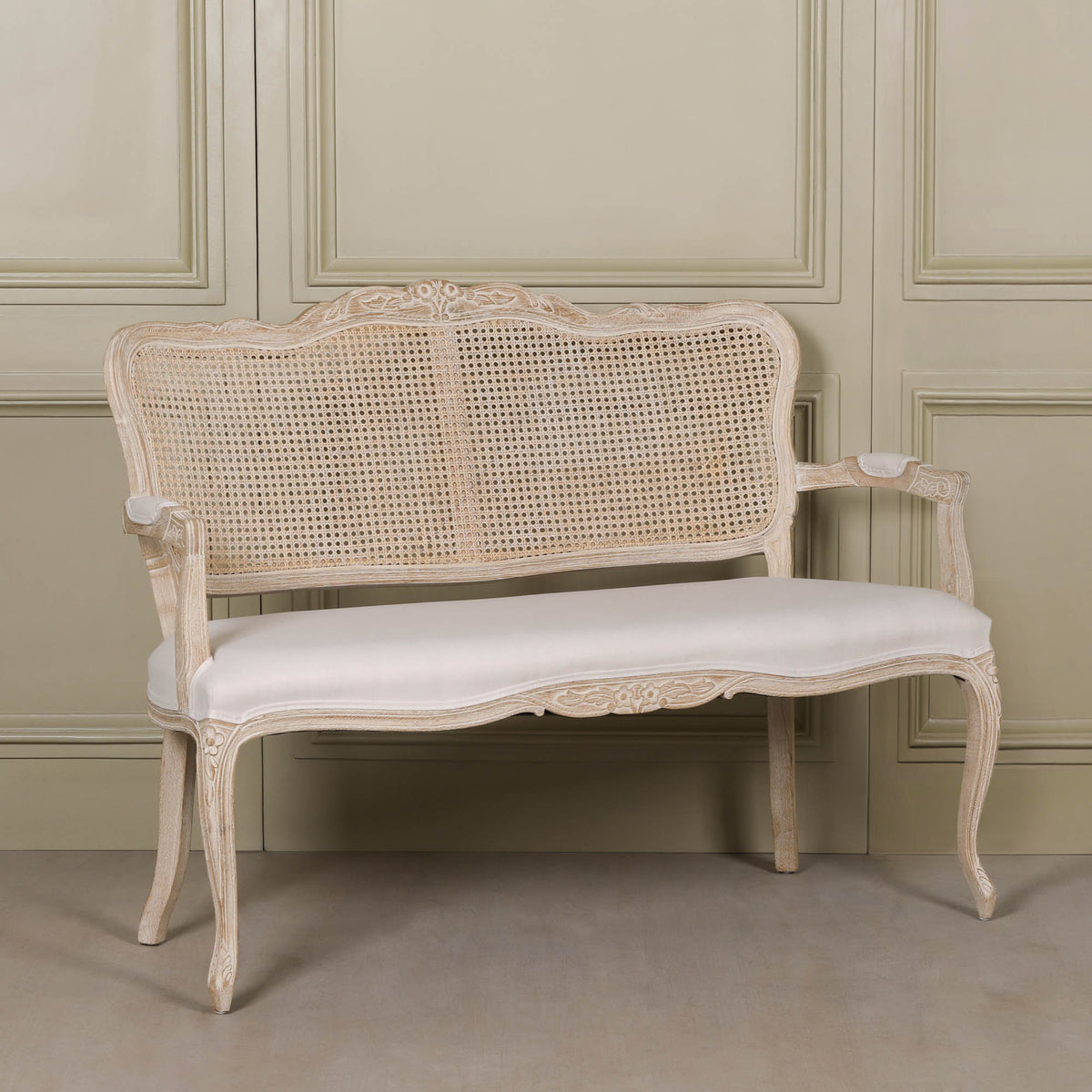 Louis Upholstered 2 Seater Settee – Natural Linen