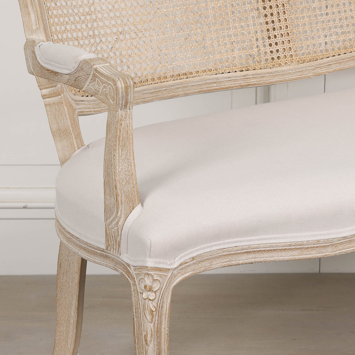 Louis Upholstered 2 Seater Settee – Natural Linen
